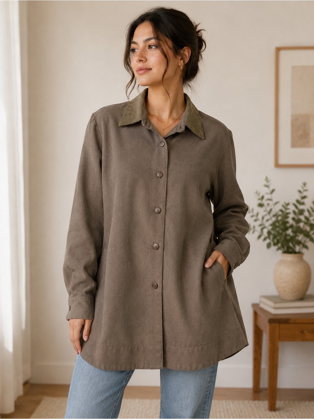 Boutique Emmanuel Vintage Women’s Brown Grey  Button Down Size Large